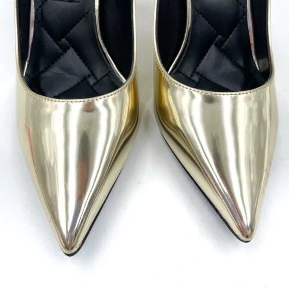 Kurt Geiger Stiletto Pumps Gold Leather Courts Pointed Toe Heels Sz 35.5 / 5.5