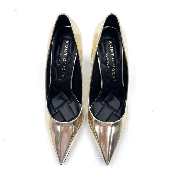 Kurt Geiger Stiletto Pumps Gold Leather Courts Pointed Toe Heels Sz 35.5 / 5.5