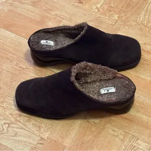 La CANADIENNE Black Suede Mules with Fur Lining