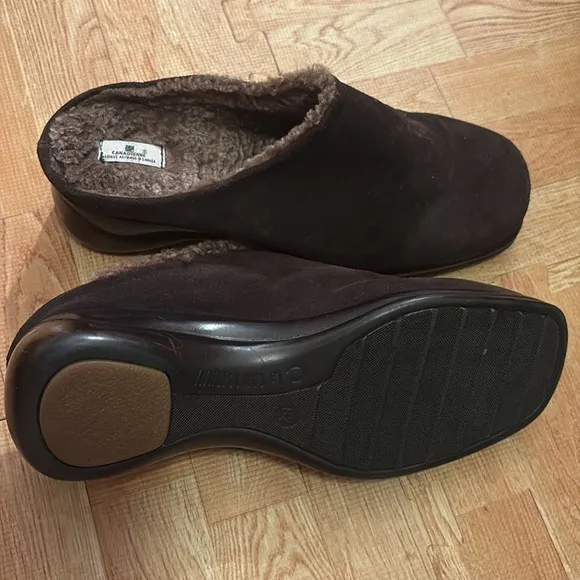 La CANADIENNE Black Suede Mules with Fur Lining