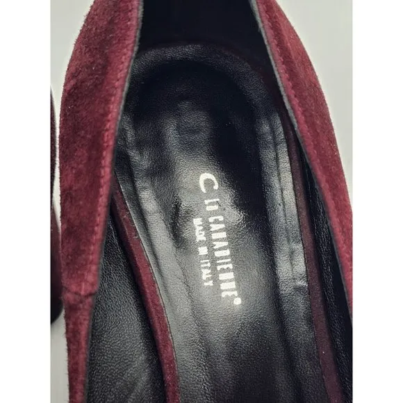 La Canadienne Burgundy Red Pointed Toe Suede Block Heels Women's Size 37.5 Italy