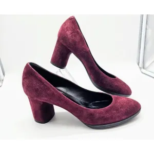 La Canadienne Burgundy Red Pointed Toe Suede Block Heels Women's Size 37.5 Italy