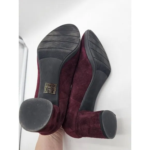 La Canadienne Burgundy Red Pointed Toe Suede Block Heels Women's Size 37.5 Italy