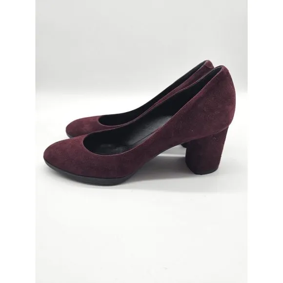 La Canadienne Burgundy Red Pointed Toe Suede Block Heels Women's Size 37.5 Italy