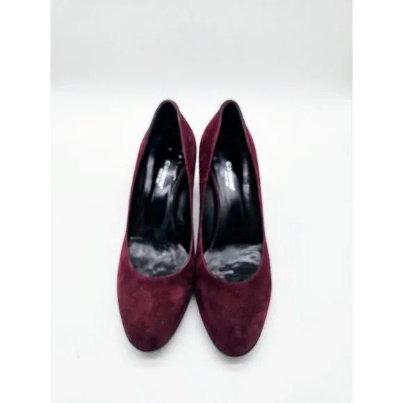 La Canadienne Burgundy Red Pointed Toe Suede Block Heels Women's Size 37.5 Italy