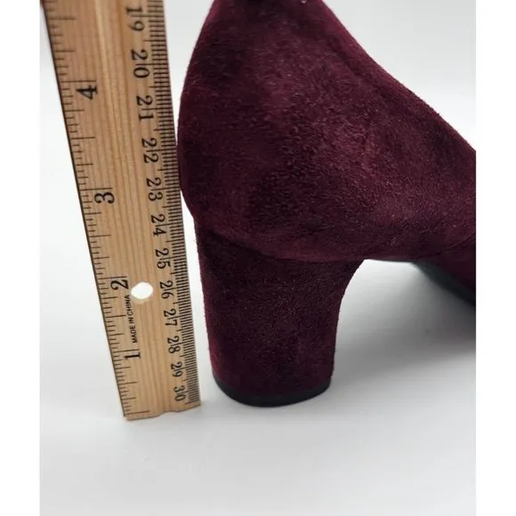 La Canadienne Burgundy Red Pointed Toe Suede Block Heels Women's Size 37.5 Italy