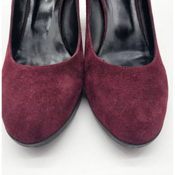 La Canadienne Burgundy Red Pointed Toe Suede Block Heels Women's Size 37.5 Italy