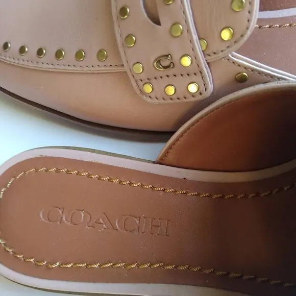 Ladies SZ 6-1/2 M Coach Light Fawn Leather Mules