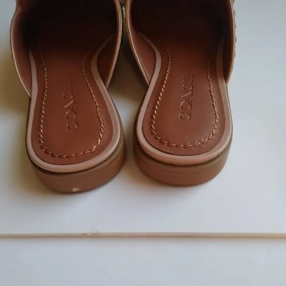 Ladies SZ 6-1/2 M Coach Light Fawn Leather Mules