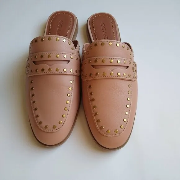 Ladies SZ 6-1/2 M Coach Light Fawn Leather Mules