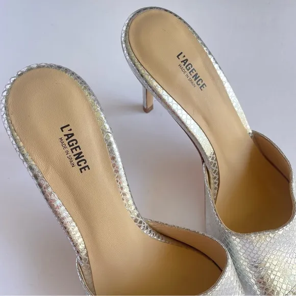 L’agence Lolita Open Toe Pointed Mules Heel Silver Lagence L Agence‎