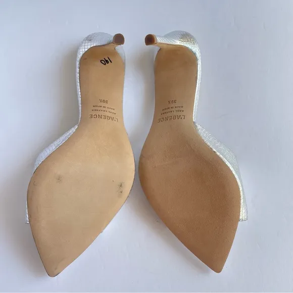 L’agence Lolita Open Toe Pointed Mules Heel Silver Lagence L Agence‎