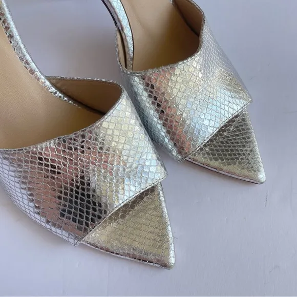 L’agence Lolita Open Toe Pointed Mules Heel Silver Lagence L Agence‎