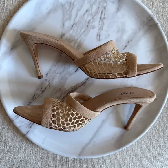 L'AGENCE Romilly Netted Suede Mules Tan Size 39