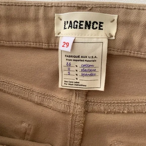 L'AGENCE Sabine High Rise Skinny Pants Ankle Zip Khaki Brown Size 29