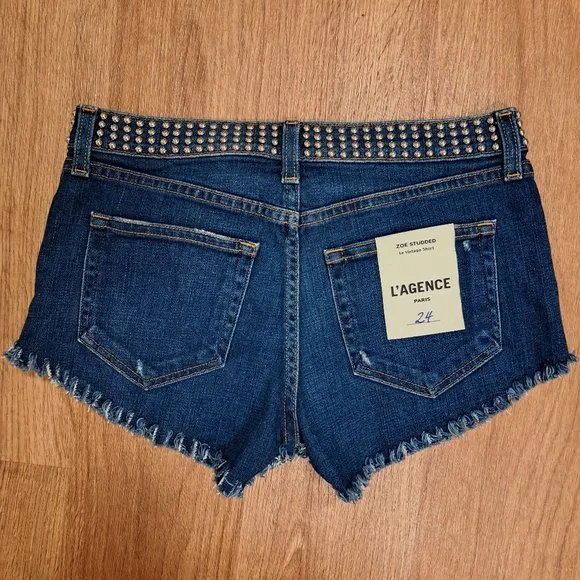 L'agence Zoe Perfect Authentique Studded Distressed Short Size 24 NWT