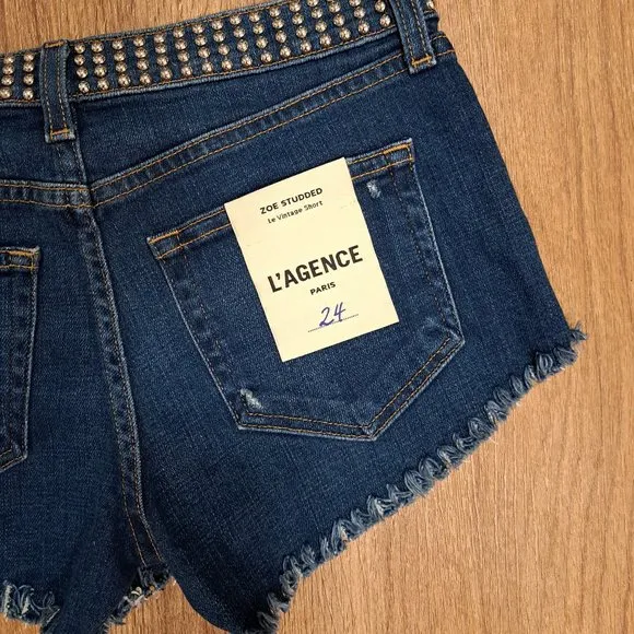 L'agence Zoe Perfect Authentique Studded Distressed Short Size 24 NWT