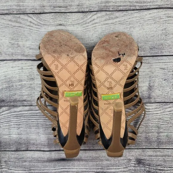 L.A.M.B Brown Leather Strappy Sandals Heels Size 6
