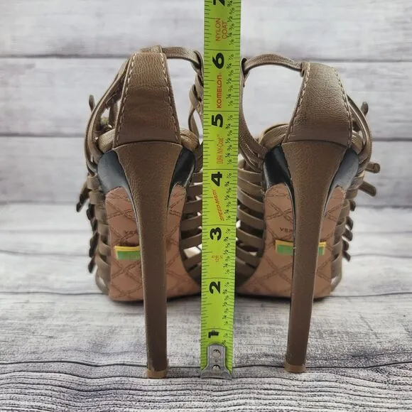 L.A.M.B Brown Leather Strappy Sandals Heels Size 6
