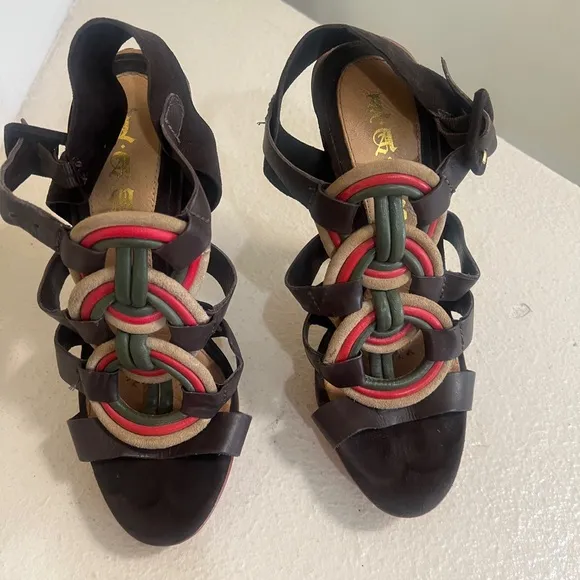 L.A.M.B.‎ Gwen Stefani Women's Strappy Braided Leather Heels Stacked Size 8.5