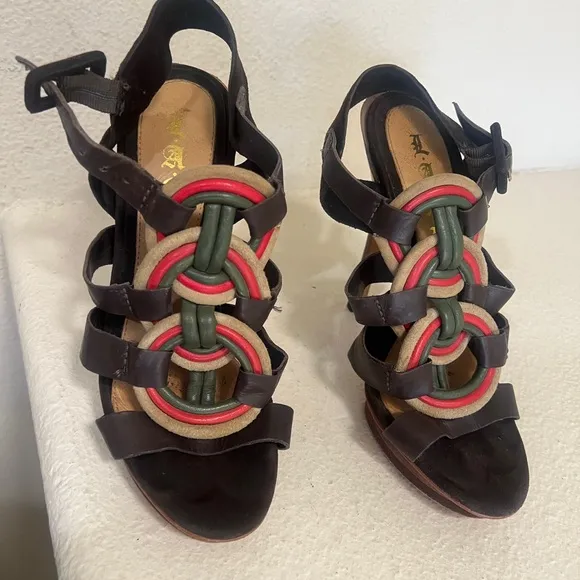 L.A.M.B.‎ Gwen Stefani Women's Strappy Braided Leather Heels Stacked Size 8.5