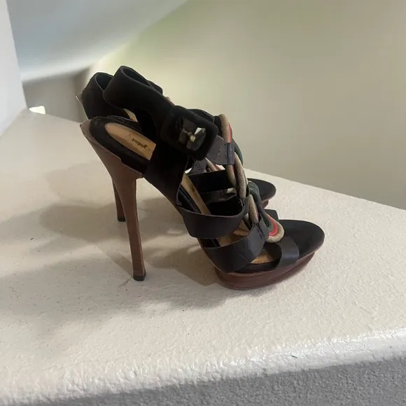 L.A.M.B.‎ Gwen Stefani Women's Strappy Braided Leather Heels Stacked Size 8.5