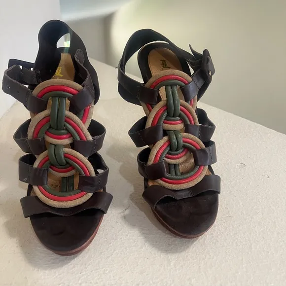 L.A.M.B.‎ Gwen Stefani Women's Strappy Braided Leather Heels Stacked Size 8.5