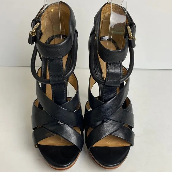 L.A.M.B. Justice Pumps Heels Size 8 Leather Cage Stiletto Sexy Platform Goth