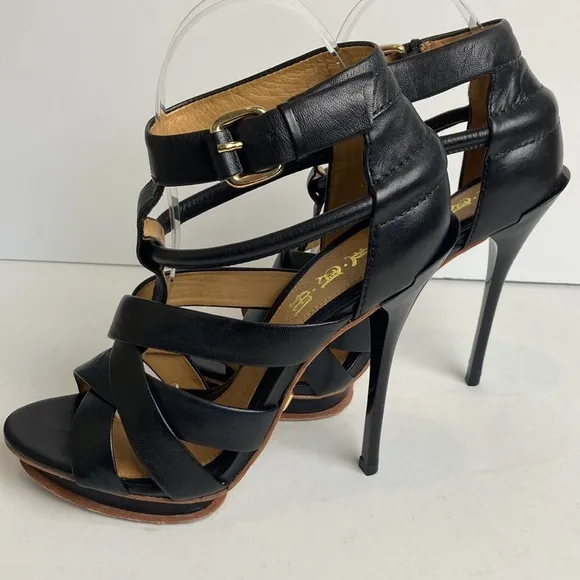 L.A.M.B. Justice Pumps Heels Size 8 Leather Cage Stiletto Sexy Platform Goth