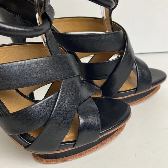 L.A.M.B. Justice Pumps Heels Size 8 Leather Cage Stiletto Sexy Platform Goth