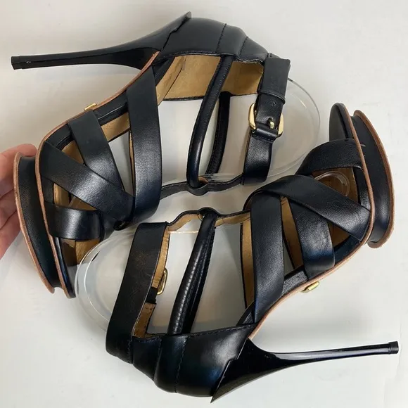 L.A.M.B. Justice Pumps Heels Size 8 Leather Cage Stiletto Sexy Platform Goth