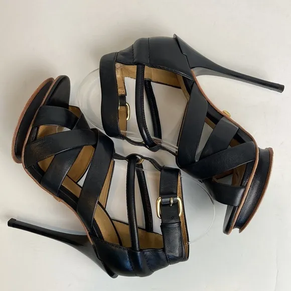 L.A.M.B. Justice Pumps Heels Size 8 Leather Cage Stiletto Sexy Platform Goth