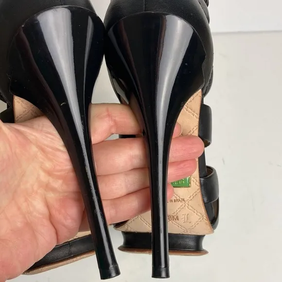 L.A.M.B. Justice Pumps Heels Size 8 Leather Cage Stiletto Sexy Platform Goth
