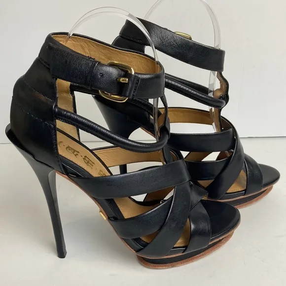 L.A.M.B. Justice Pumps Heels Size 8 Leather Cage Stiletto Sexy Platform Goth
