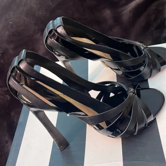 L.A.M.B. Strappy Black Leather Heels. Pristine Condition. Authentic!