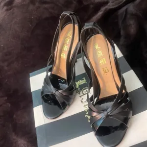 L.A.M.B. Strappy Black Leather Heels. Pristine Condition. Authentic!