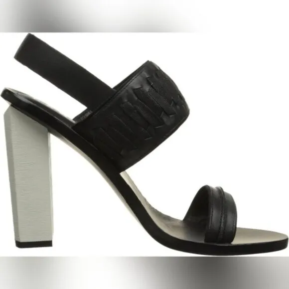 L.A.M.B Valiant Avant Garde Wood Block Heel Leather Mod Goth Strappy Heels 10