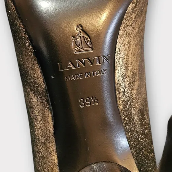 Lanvin Black &amp; Metallic Gold Calf Hair Pointed Toe Pumps