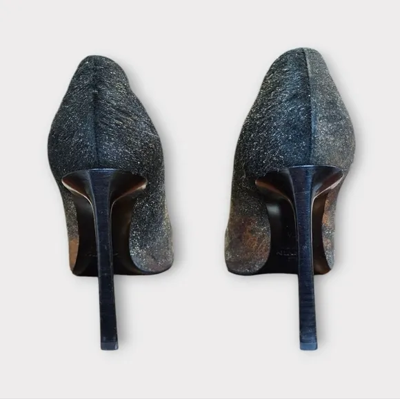 Lanvin Black &amp; Metallic Gold Calf Hair Pointed Toe Pumps