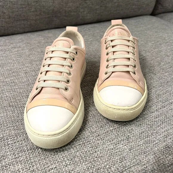 Lanvin Light Pink Low Top Leather Sneakers Size 7 US 38 EU I Neutral Minimalist