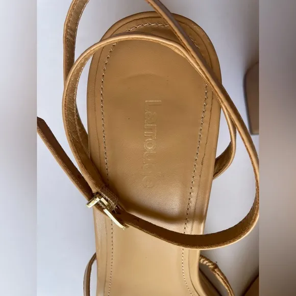 Larroude‎ Gio Sandals Block Heels Strappy Slingback Tan Size 8 shoes