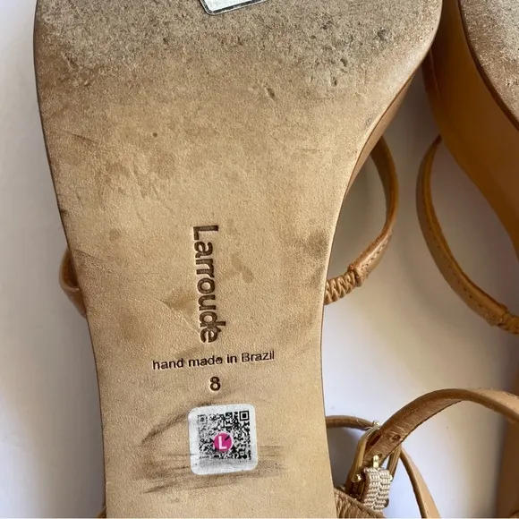 Larroude‎ Gio Sandals Block Heels Strappy Slingback Tan Size 8 shoes