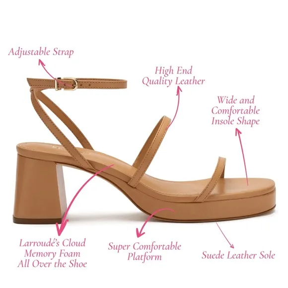 Larroude‎ Gio Sandals Block Heels Strappy Slingback Tan Size 8 shoes