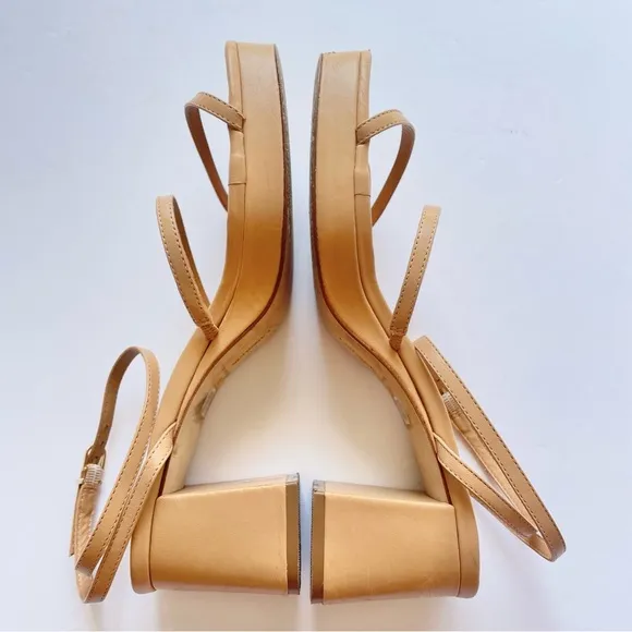 Larroude‎ Gio Sandals Block Heels Strappy Slingback Tan Size 8 shoes
