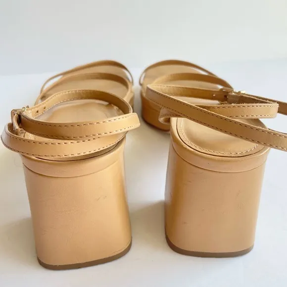 Larroude‎ Gio Sandals Block Heels Strappy Slingback Tan Size 8 shoes