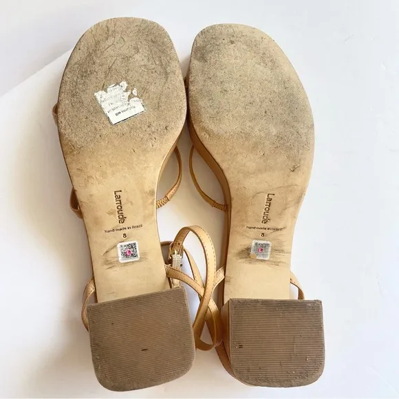 Larroude‎ Gio Sandals Block Heels Strappy Slingback Tan Size 8 shoes
