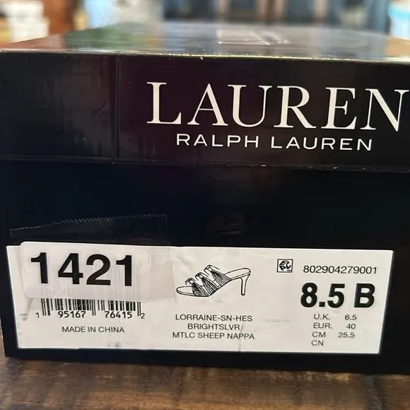 Lauren Ralph Lauren Nappa Leather Strappy Slip On Dressy Evening Heels NEW 8.5