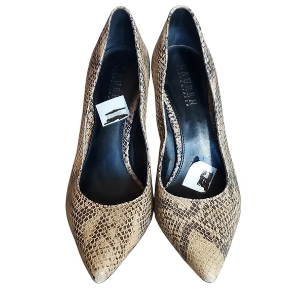 Lauren Ralph Lauren Snakeskin Embossed Leather Pointed Toe Stilletto Heels