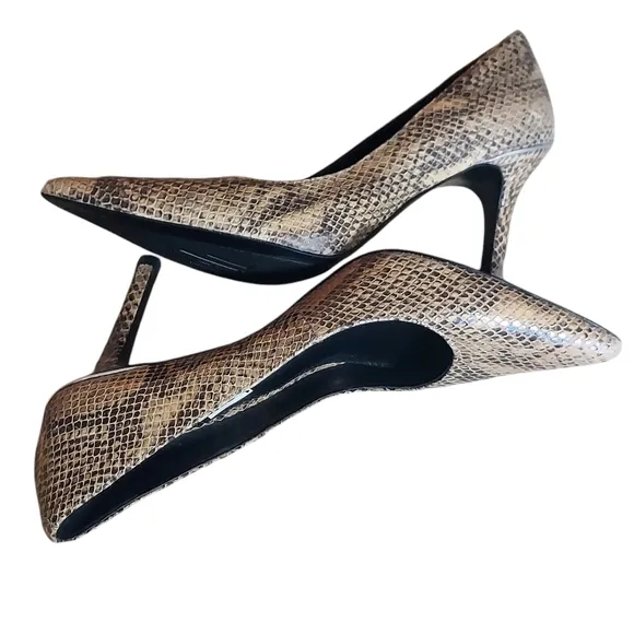 Lauren Ralph Lauren Snakeskin Embossed Leather Pointed Toe Stilletto Heels
