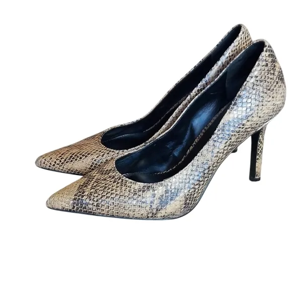 Lauren Ralph Lauren Snakeskin Embossed Leather Pointed Toe Stilletto Heels